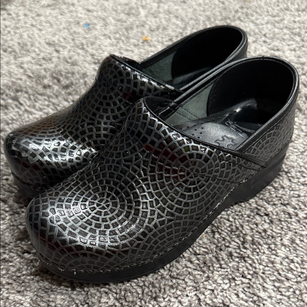 Dansko Black Geometric Clogs